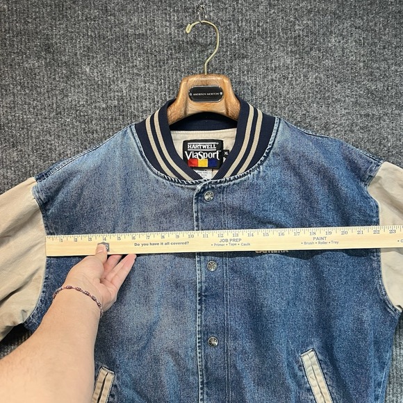 Vintage Hartwell ViaSport Denim Varsity Jacket Size XL Made In Hong Kong 80s - Picture 5 of 9